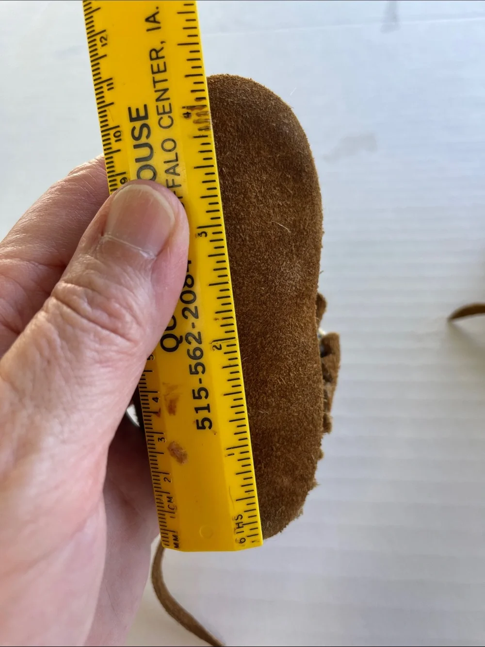 Minnetonka Brown Suede Kids Moccasins with Woven Trim